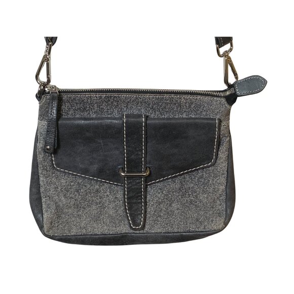 ROOTS CANADA LEATHER CROSSBODY 2 TONE GREY BAG - Picture 1 of 10